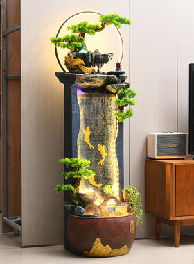 开业招财流水摆件循环水幕墙客厅玄关假山落地水景风水轮乔迁礼品