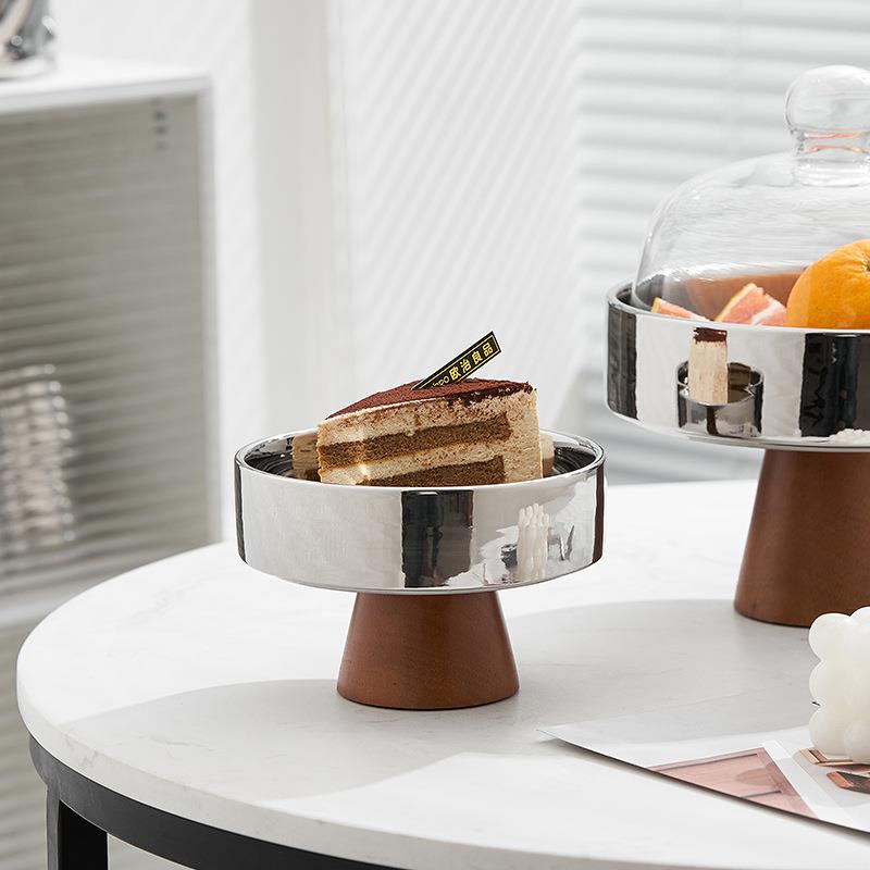 北欧ins零食糖果试吃托盘蛋糕点心高脚水果盘客厅玄关实木收纳盒