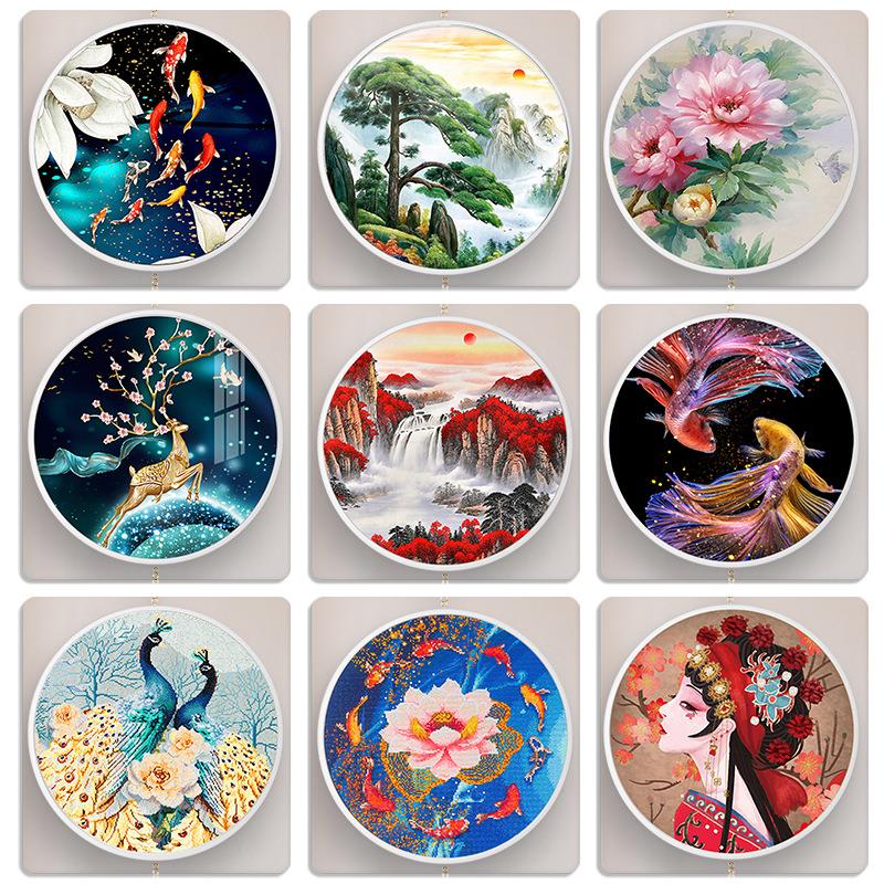 5D钻石画满钻圆形客厅手工粘贴卧室玄关十字绣