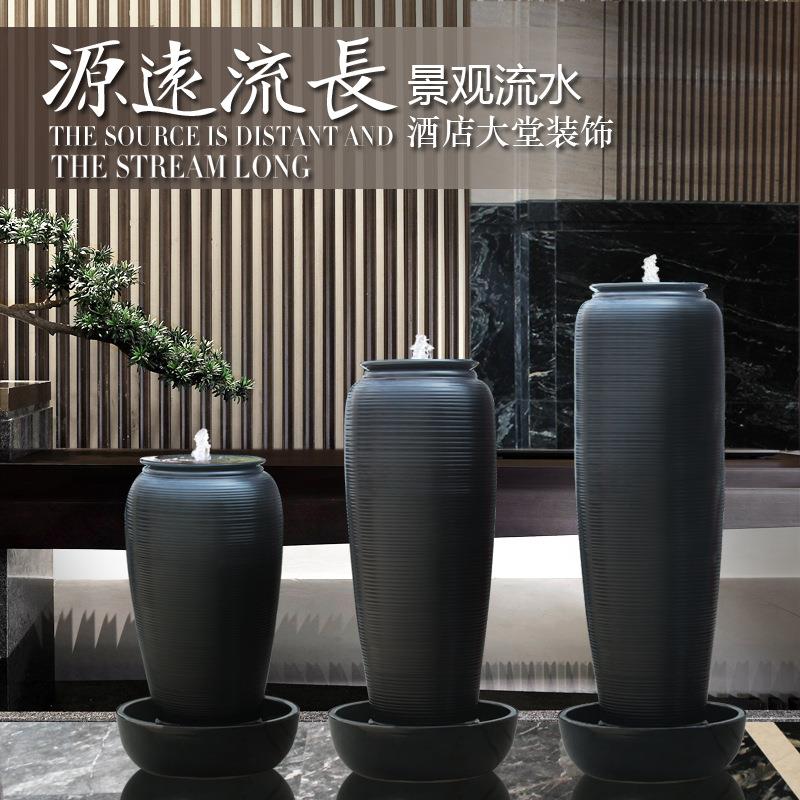 新中式流水陶瓷摆件喷泉现代会所餐厅加湿风水装饰循环流水陶罐缸