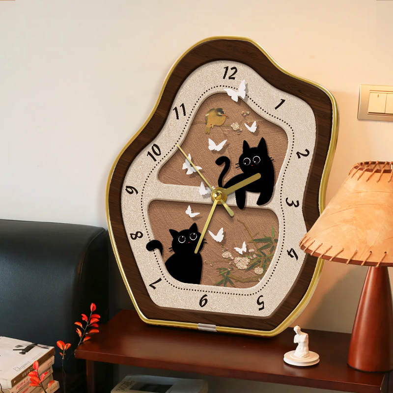 新中式桌面摆件时钟复古怀旧台钟卧室床头静音钟表摆台寓意好座钟