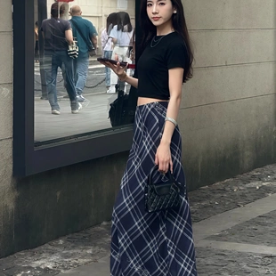 港风复古格子半身裙女2025新款爆款夏季高腰显瘦a字裙包臀鱼尾裙