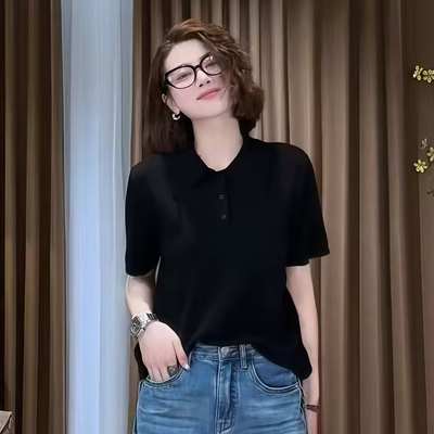 冰丝薄款polo领针织短袖女士