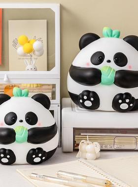 熊猫卡通搪胶存钱罐儿童学生可存可取大容量耐摔储蓄罐桌面装饰品
