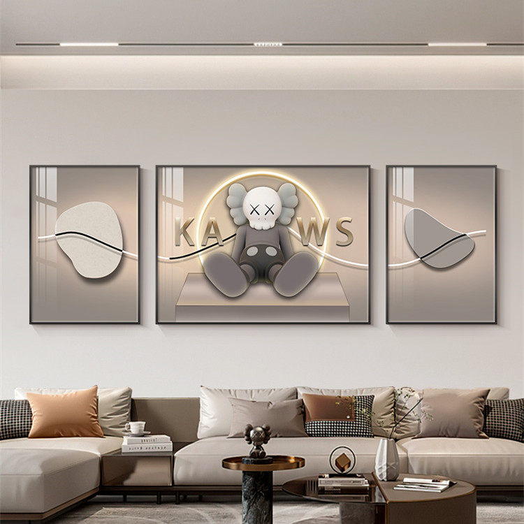 Kaws现代简约客厅装饰画 画轻奢沙发背景墙挂画 画暴力熊立体三联