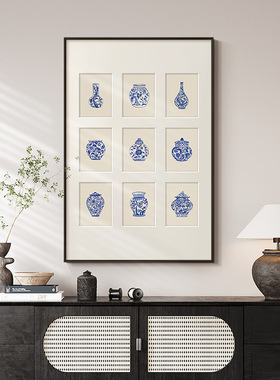 青花瓷·瓶安》法式现代中国风客厅装饰画新中式餐厅玄关花瓶挂画