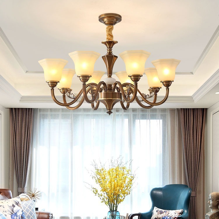 经典网红美式吊灯全铜客厅灯乡村复古大气欧美百搭田园铜灯餐厅灯