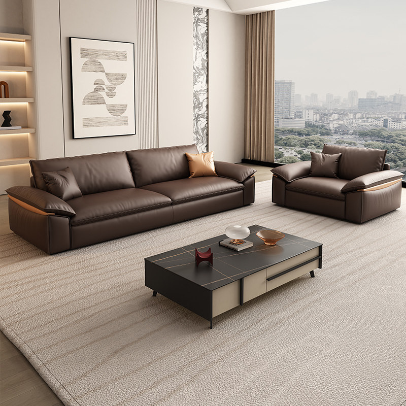 办公沙发茶几组合套装意式真皮三人位商务会客接待室简约现代家俱