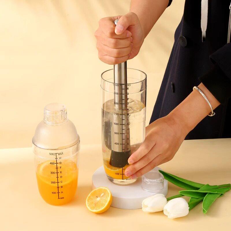 pc雪克杯三件套手摇塑料调酒器摇奶茶器皿暴打柠檬有刻度水果冰块