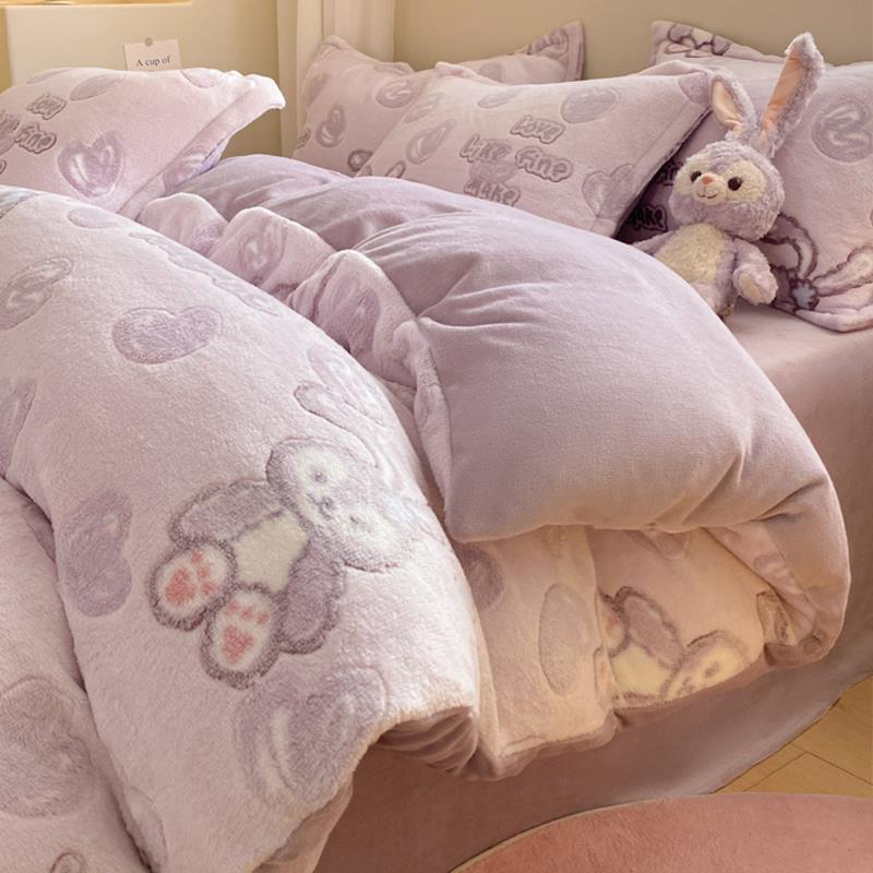 日本进口冬天加绒四件套被套单件牛奶绒珊瑚绒被罩双面法兰绒