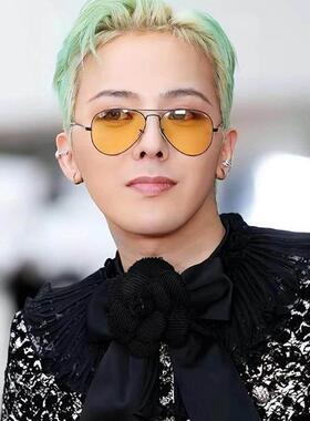 2025新款太阳眼镜权志龙同款黄色眼镜高级感飞行员太阳眼镜抗UV