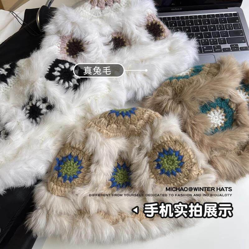 兔毛醒帽子女秋冬毛可爱保暖绒渔夫帽百搭显脸KIJ小水毛桶茸狮茸