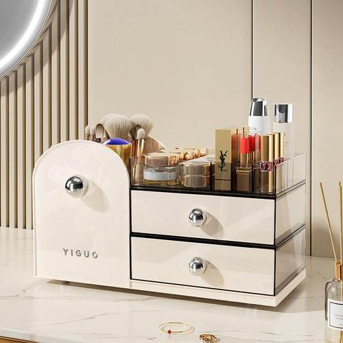 家用化妆品桌面收纳盒高档抽屉式水乳口红收纳整理盒桌面首饰收纳