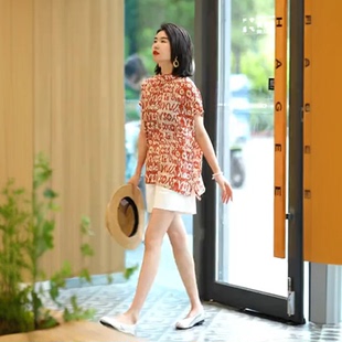 2025新款 夏季 衬衫 时尚 碎花百搭休闲风复古雪纺女上衣 宽松防晒无袖