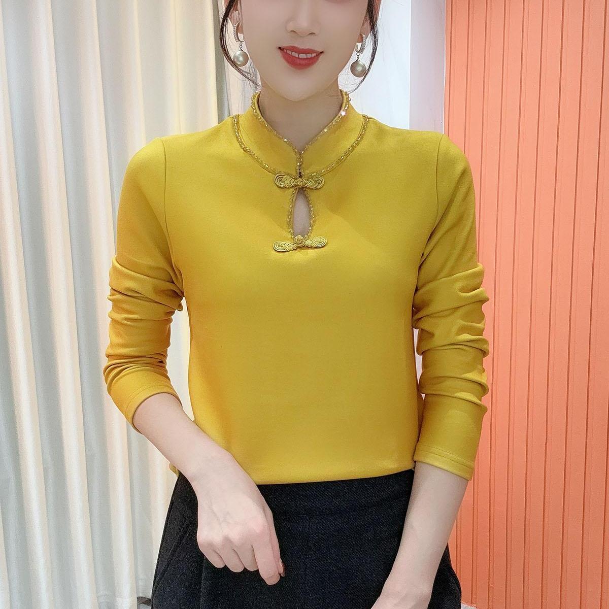 新中式旗袍立领钉珠加绒打底衫女