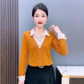 上衣 假两件长袖 衬衫 针织衫 领拼接上衣中年妈妈洋气小衫 女秋冬新款