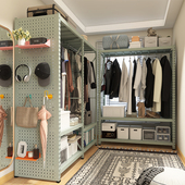 峰阳灰绿衣帽间衣架金属落地开放式 c2家用卧室洞洞板货架挂衣架t1