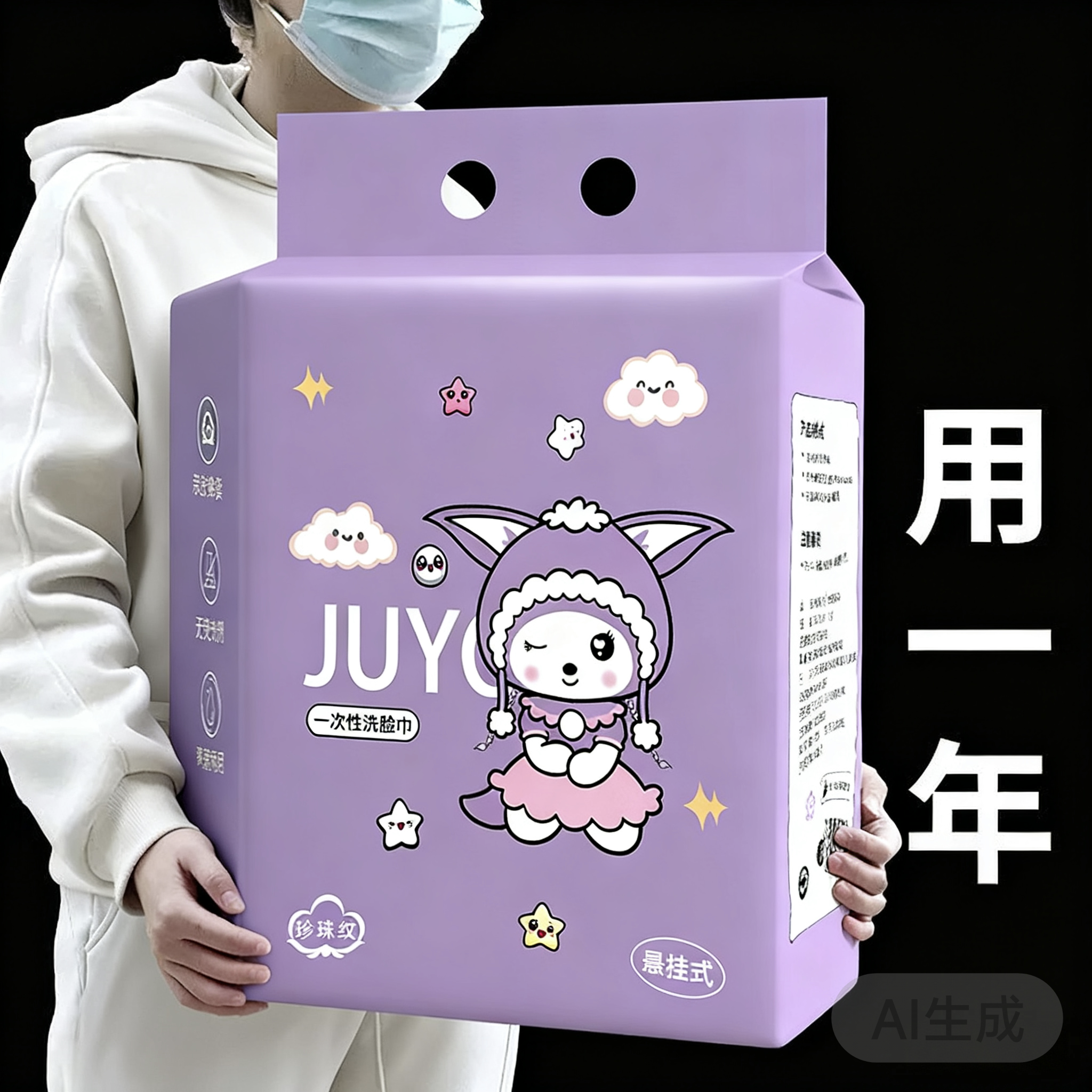 JUYU一次性洗脸巾悬挂式珍珠纹加厚便携旅行洁面巾干湿两用抽取式