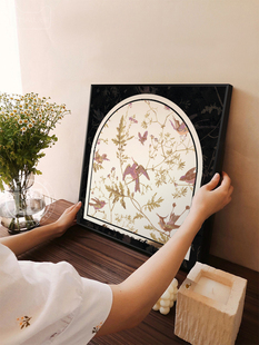 新中式客厅镜面装饰画法式覆古挂画餐具柜装饰画入口装饰高端