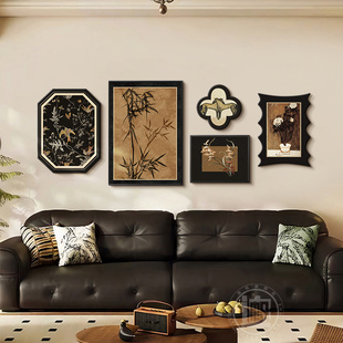 中古风客厅法式沙发组合背景墙装饰画复古新中式宋代美学挂画软装