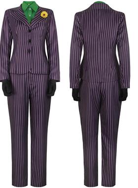 万圣节蝙蝠侠cosplay舞台表演服紫色条纹小丑女服装西服外套cos服