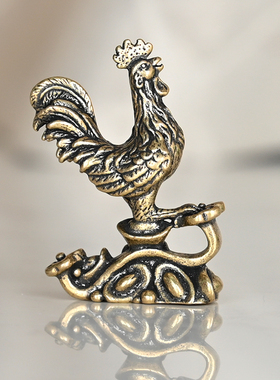 铜摆件复古居家茶桌招财元宝公鸡