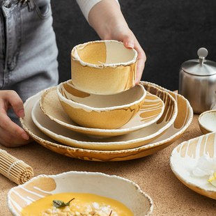 北欧砚山系列哑光窑变釉面陶瓷优雅素色盘饭碗碟家用汤盘餐具套装