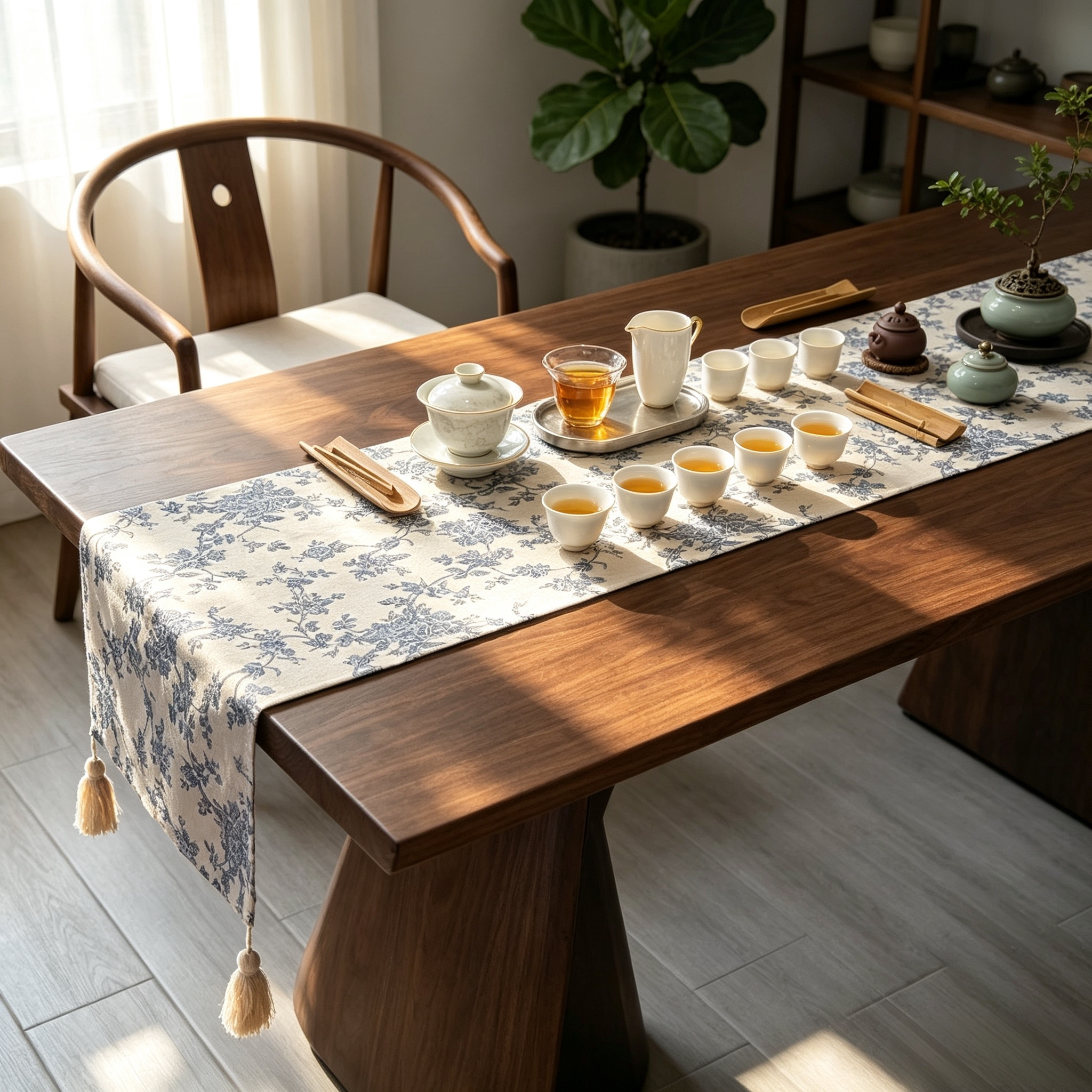 复古青花瓷蓝色桌旗美式餐桌装饰防尘茶桌垫布创意艺术装饰