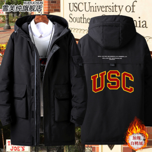 南加州大学USC美式加利福尼亚男女学生学院风中长款羽绒服棉衣服