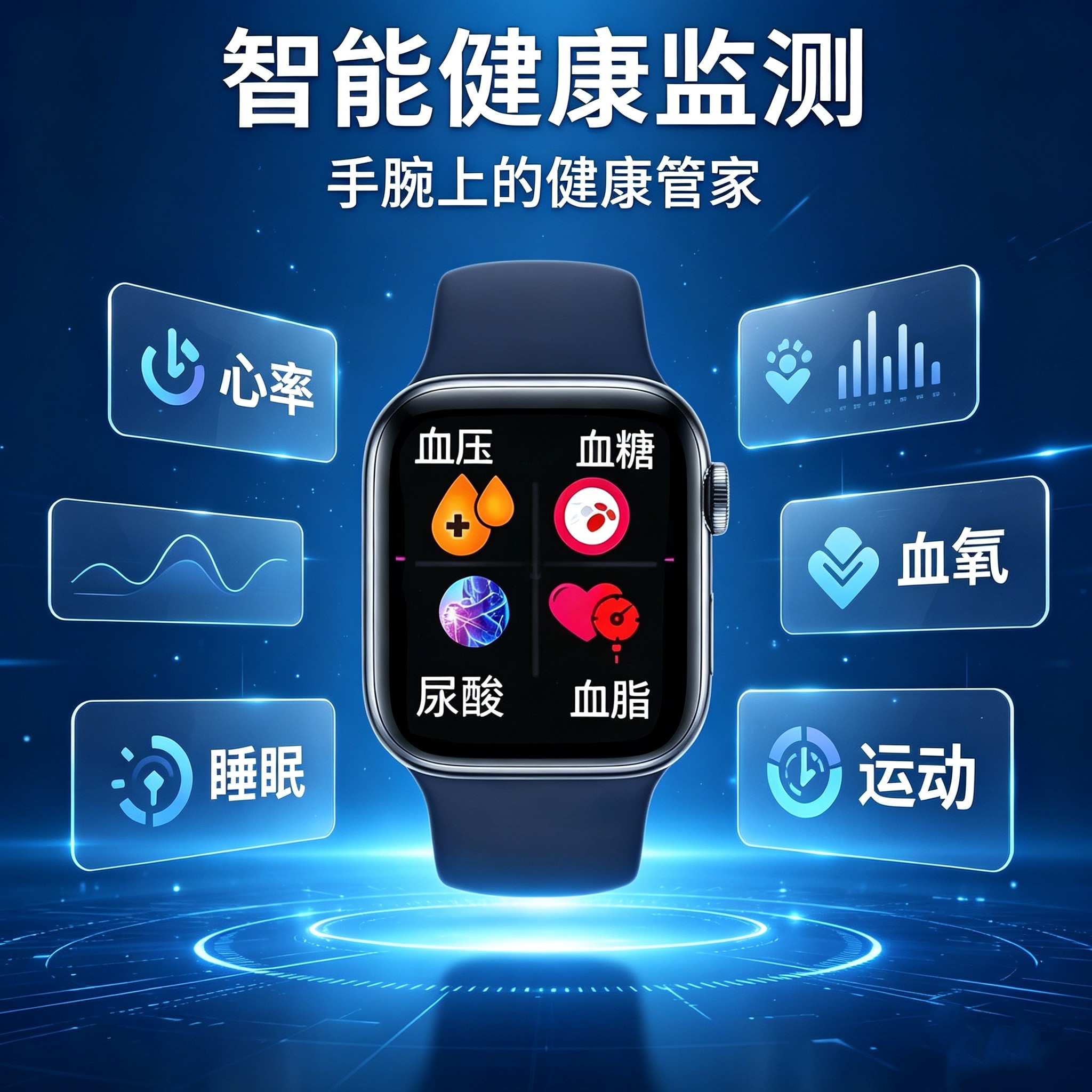 老人健康监测智能手表测血糖血压心率中老年人多功能智能手表手环