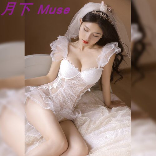 月下蕾丝钢圈棉垫鱼尾睡裙套装