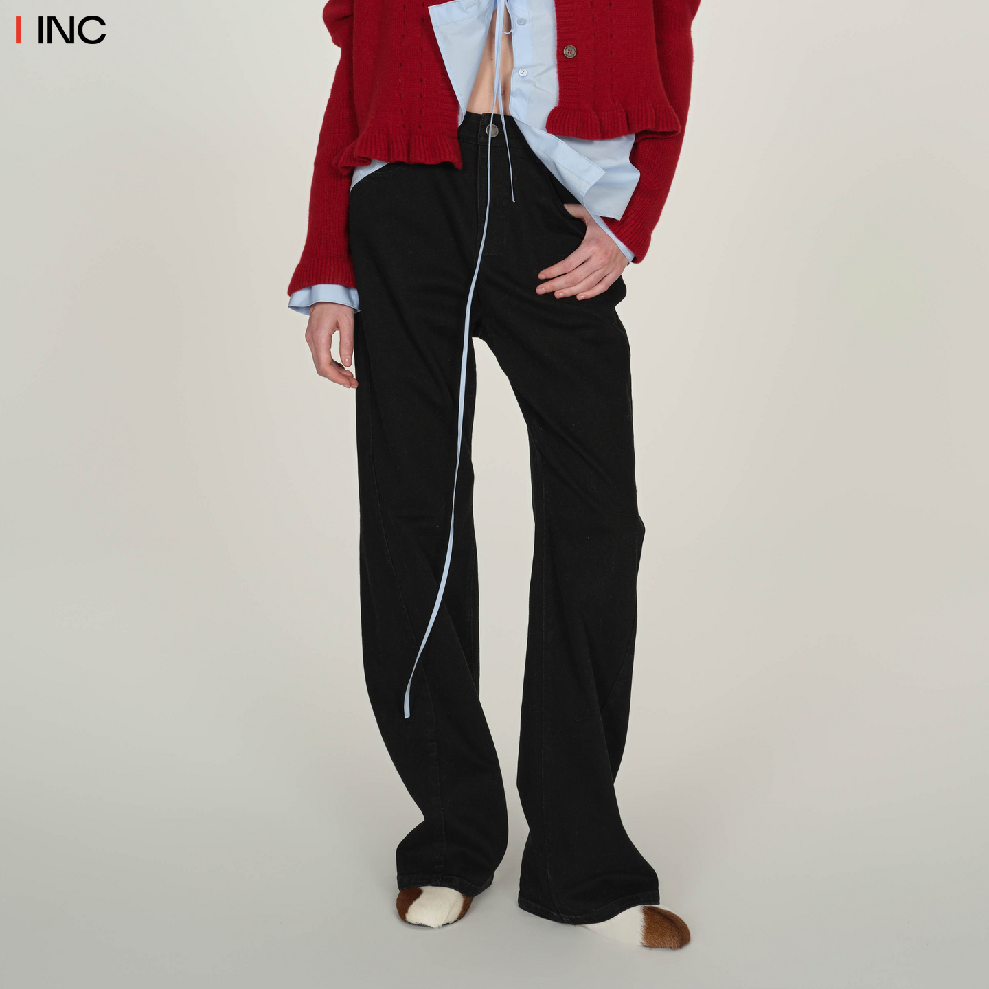 ICEDUST高腰直筒牛仔长裤