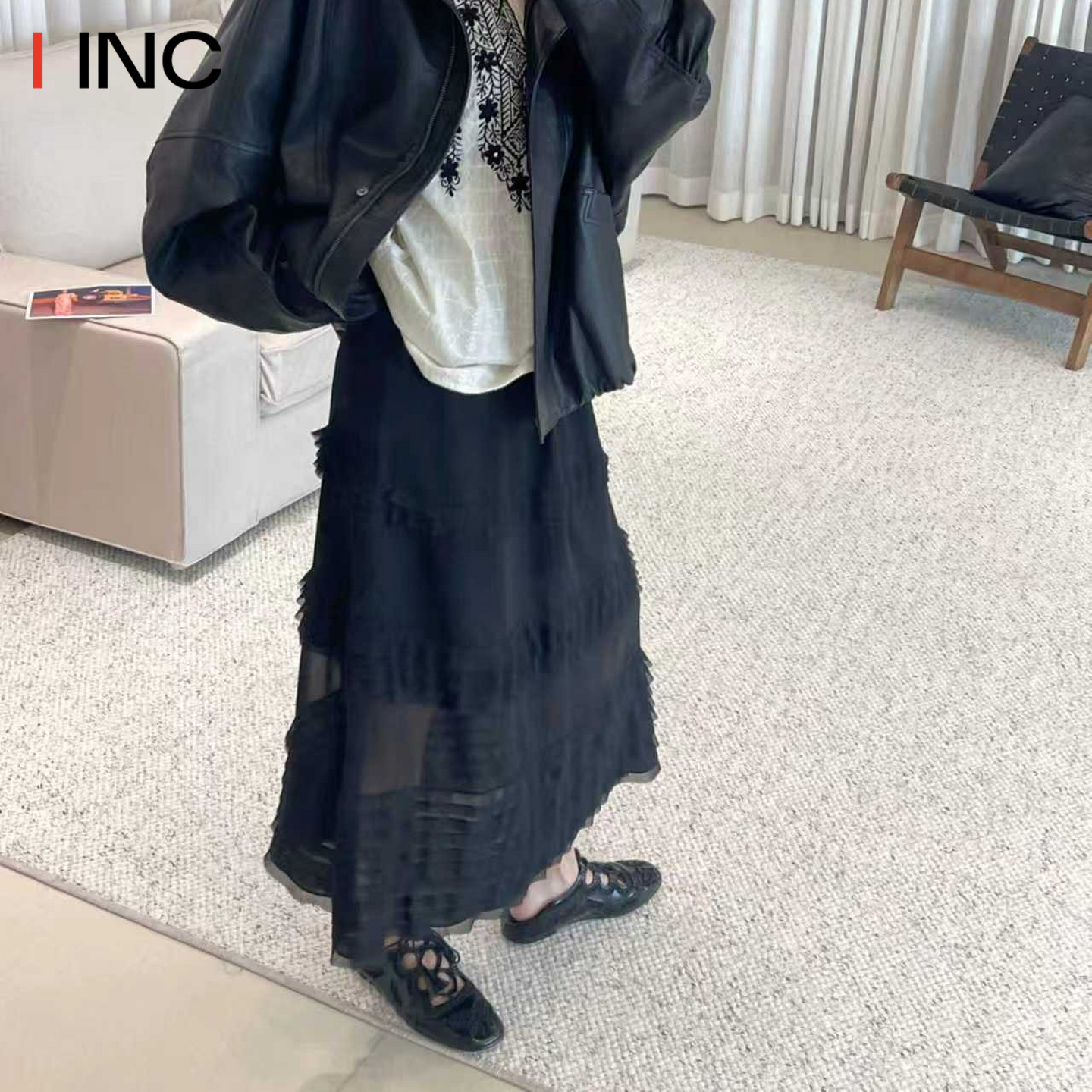 ICEDUST拼接蕾丝半身裙