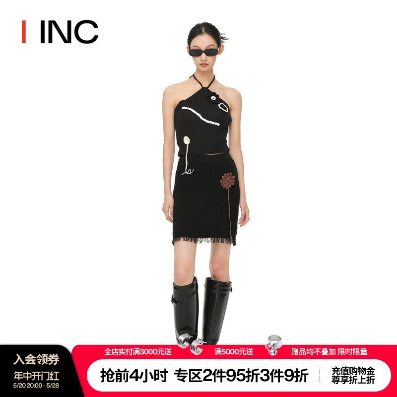 【kijun设计师品牌】IINC 24SS新款早春绣花针织裙黑色半身短裙女