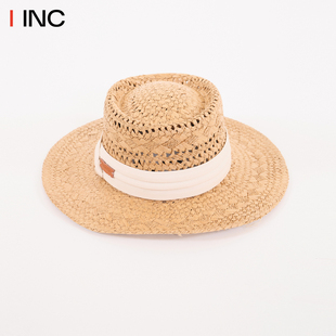 MIMBLANCHE 新款 法式 平沿純色草帽遮陽帽女度假風(fēng)IINC 25SS夏季
