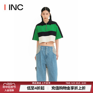 IINC 春夏POLO领开襟休闲条纹短袖 YCH设计师品牌 T恤女