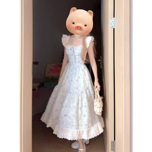 樱织花翎 法式方领小飞袖连衣裙夏季新款白月光甜美温柔碎花长裙