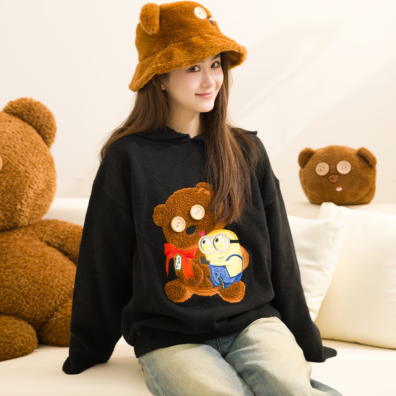 【直播专属】环球影业小黄人BOB+TIM黑色绒绒毛衣冬季套头棉衣