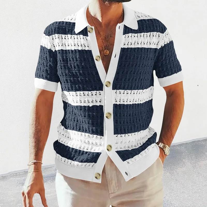 Loose Short Sleeve Buttoned Lapel Knit Cardigans Men Clothes