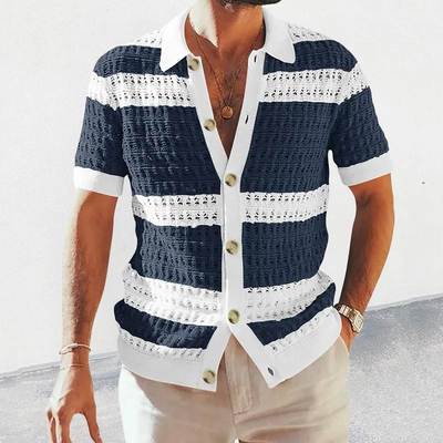 Loose Short Sleeve Buttoned Lapel Knit Cardigans Men Clothes