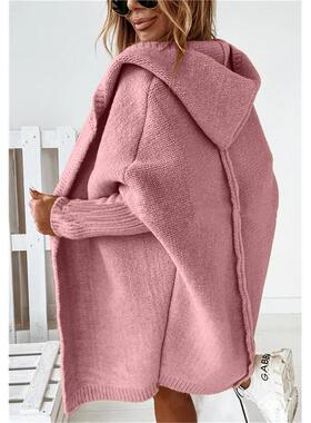 New cardigan coat casual knit jacket 针织连帽蝙蝠袖外套