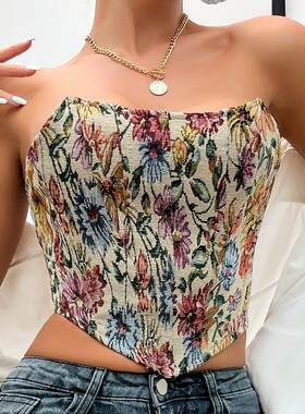 Vintage printed wrap chest lace up French niche court vest