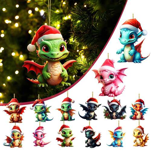 New Christmas Dragon Baby 2D Acrylic Cartoon Dinosaur Orname