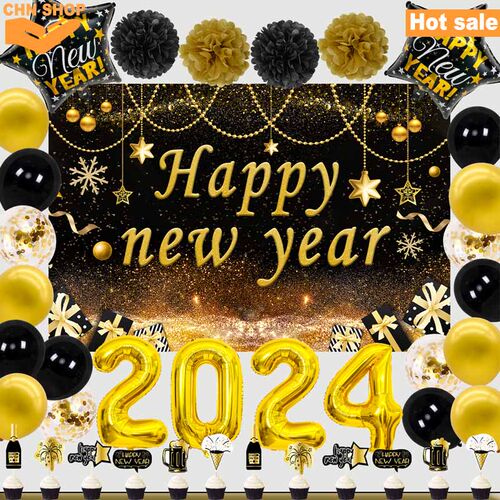 2024Happy New Year balloons party decorations set Photoprops