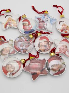 2pcs Christmas photo ball pendant transpare picture frame