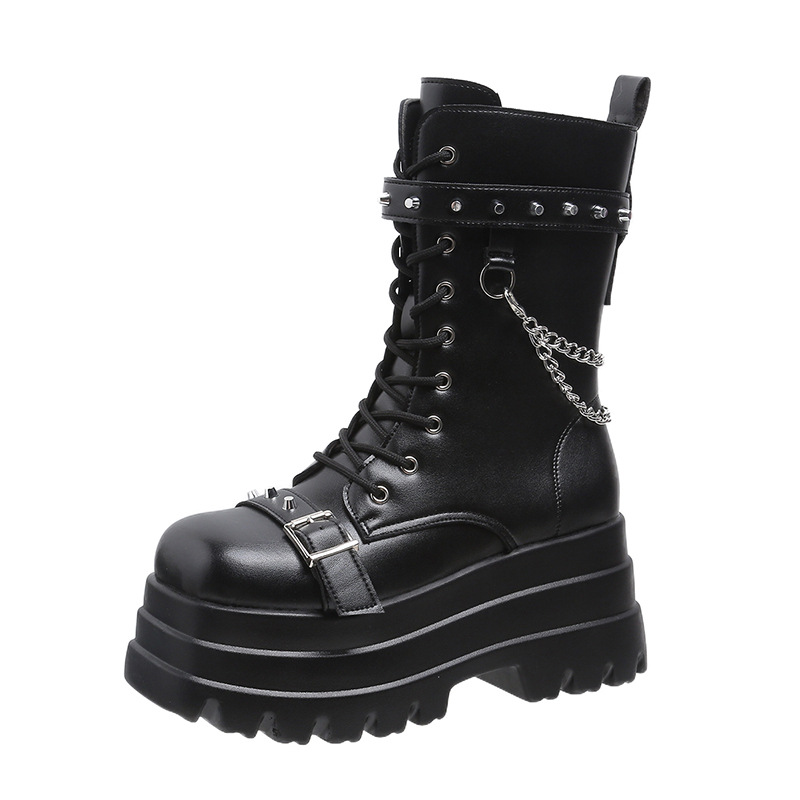 大码43朋克厚底中筒女靴punk women platform boots martin boots