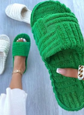 2021 women flat slippers fur shoes big size 43毛毛女平跟拖鞋