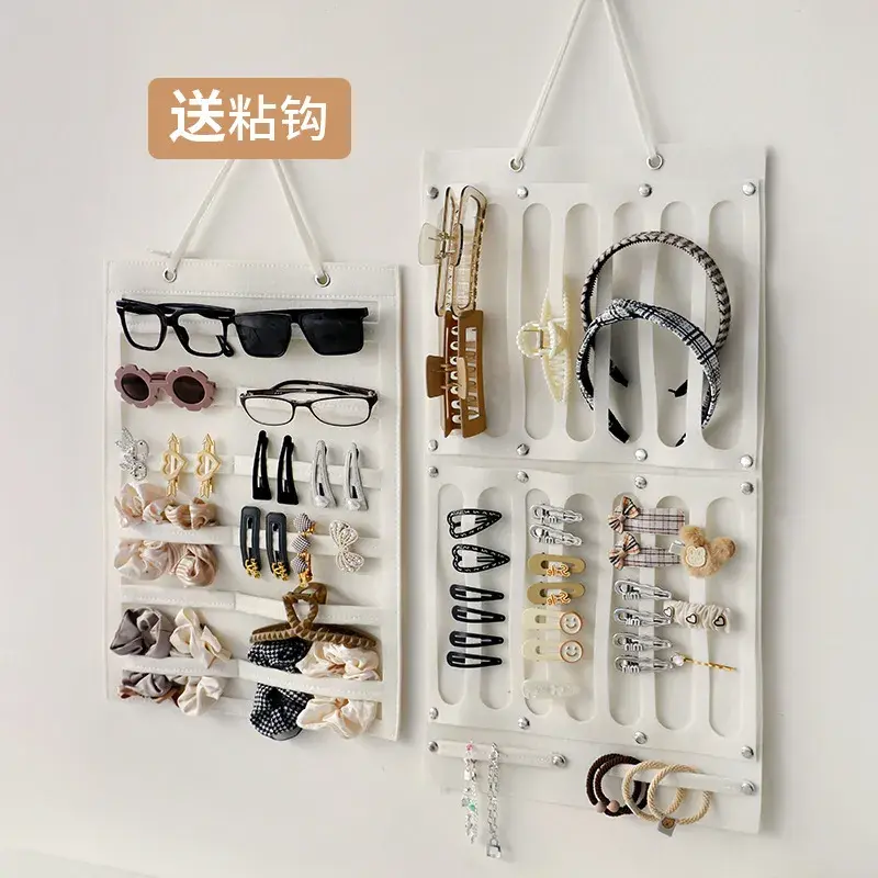 头饰发卡眼镜等装饰品门后换衣间收纳挂袋化妆台杂物整理毛毡日式