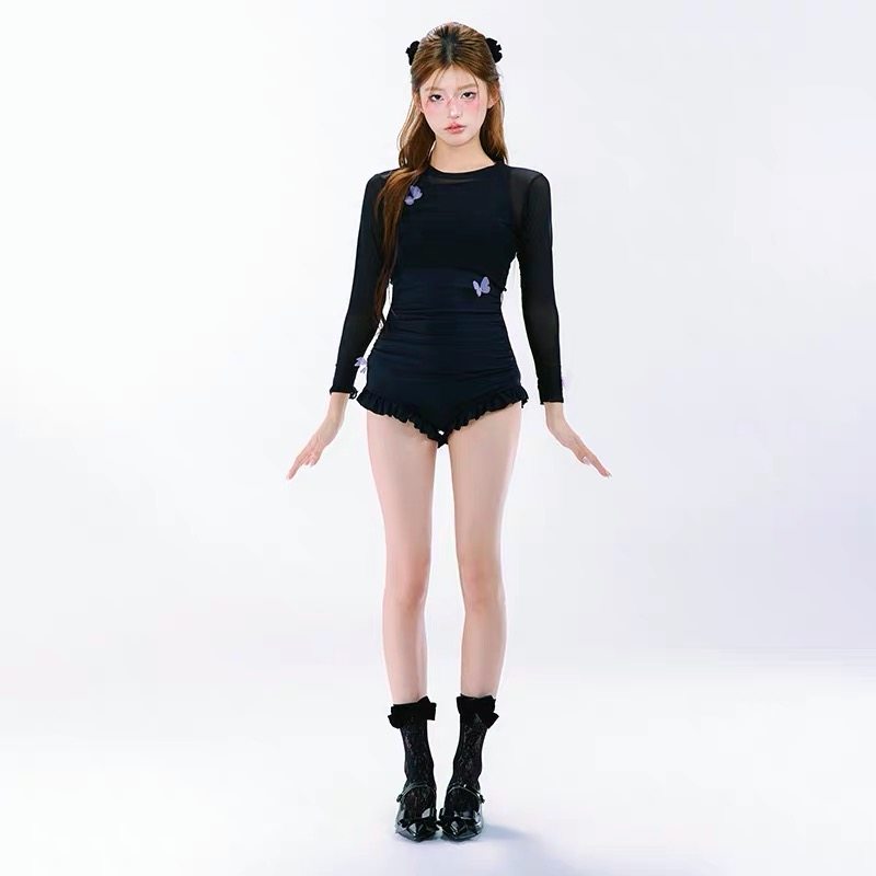 爱丽莎泳衣女连体2025新款显瘦遮肚高级感保守收腰长袖罩衫泡温泉