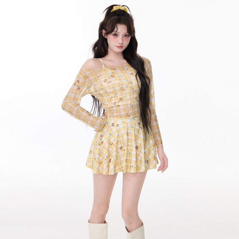 爱丽莎泳衣女2026分体裙式显瘦遮肉复古甜美学生泡温泉度假三件套